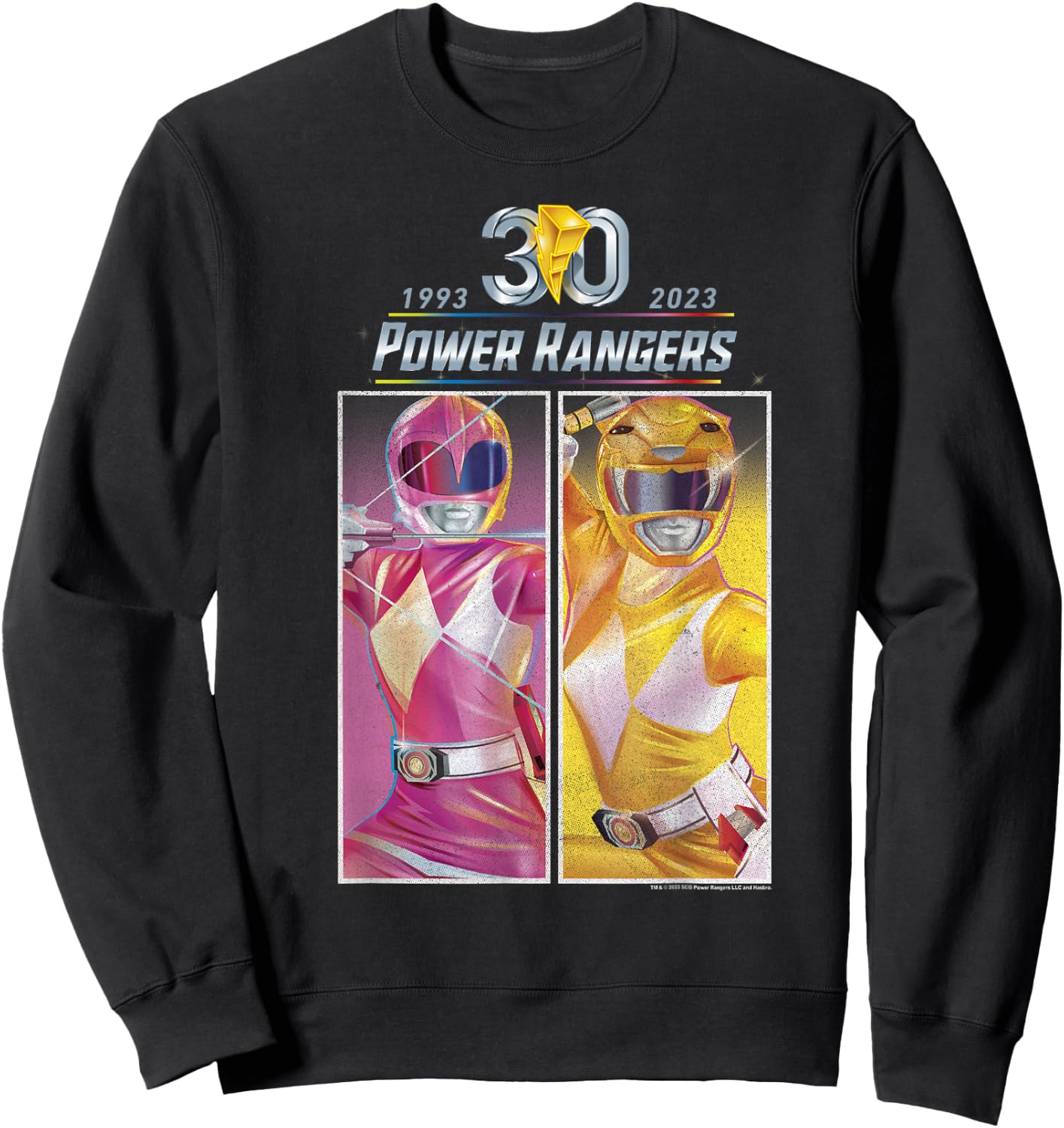 Power Rangers 30th Anniversary Pink & Yellow Retro Poster Sweatshirt - Sweatshirt | Black