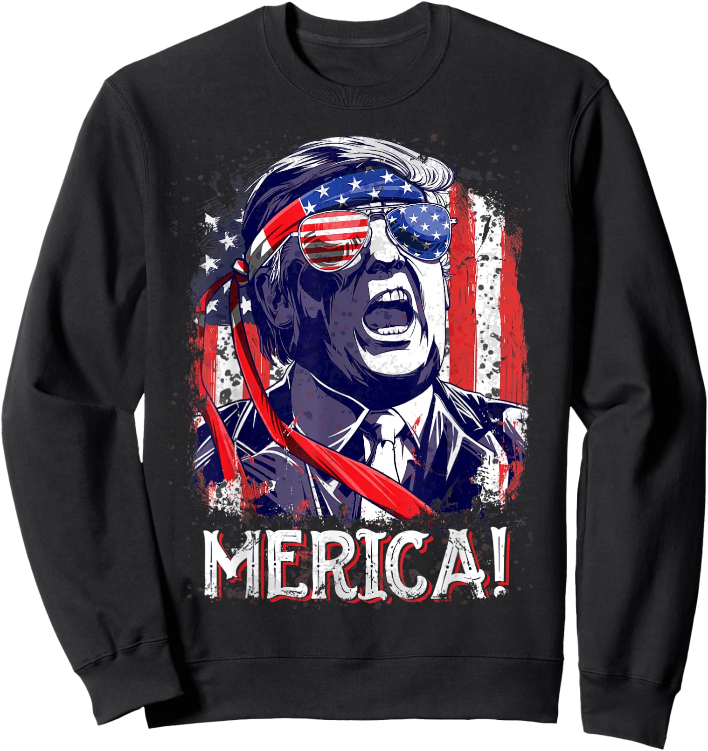 Trump 4th of July Merica Men Women USA American Flag Vintage Sweatshirt - Sweatshirt | Black