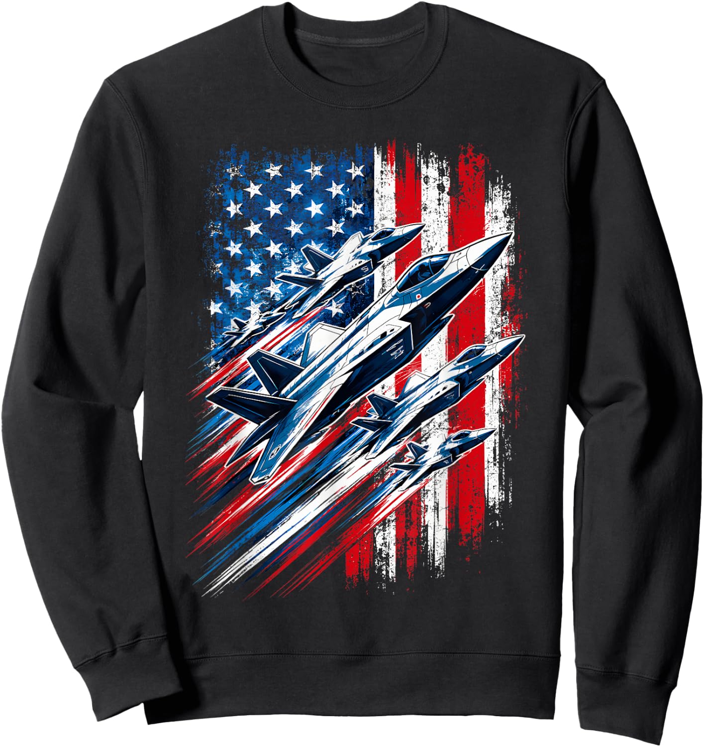 Patriotic Jets Fourth of July USA American Flag Men Women Sweatshirt - Sweatshirt | Black