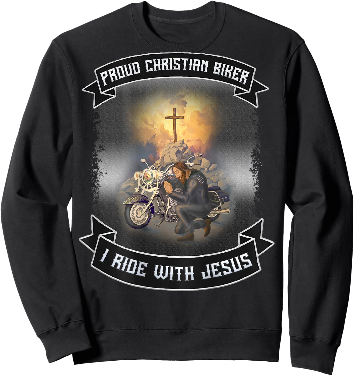 Christian Bikers Gift Ideas Jesus Christ Motorcycle Riders Sweatshirt - Sweatshirt | Black