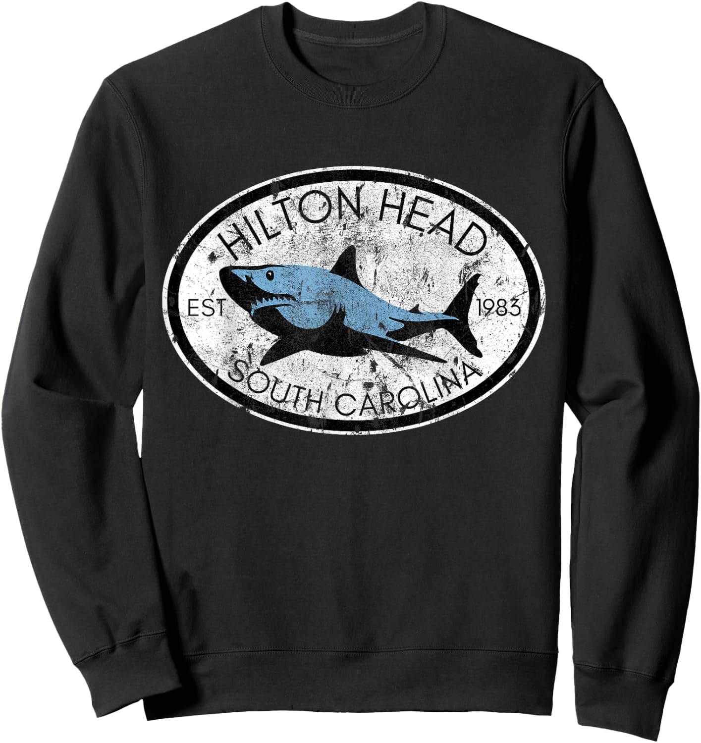 Hilton Head Island South Carolina Fishing Shark Fish Beach Sweatshirt - Sweatshirt | Black