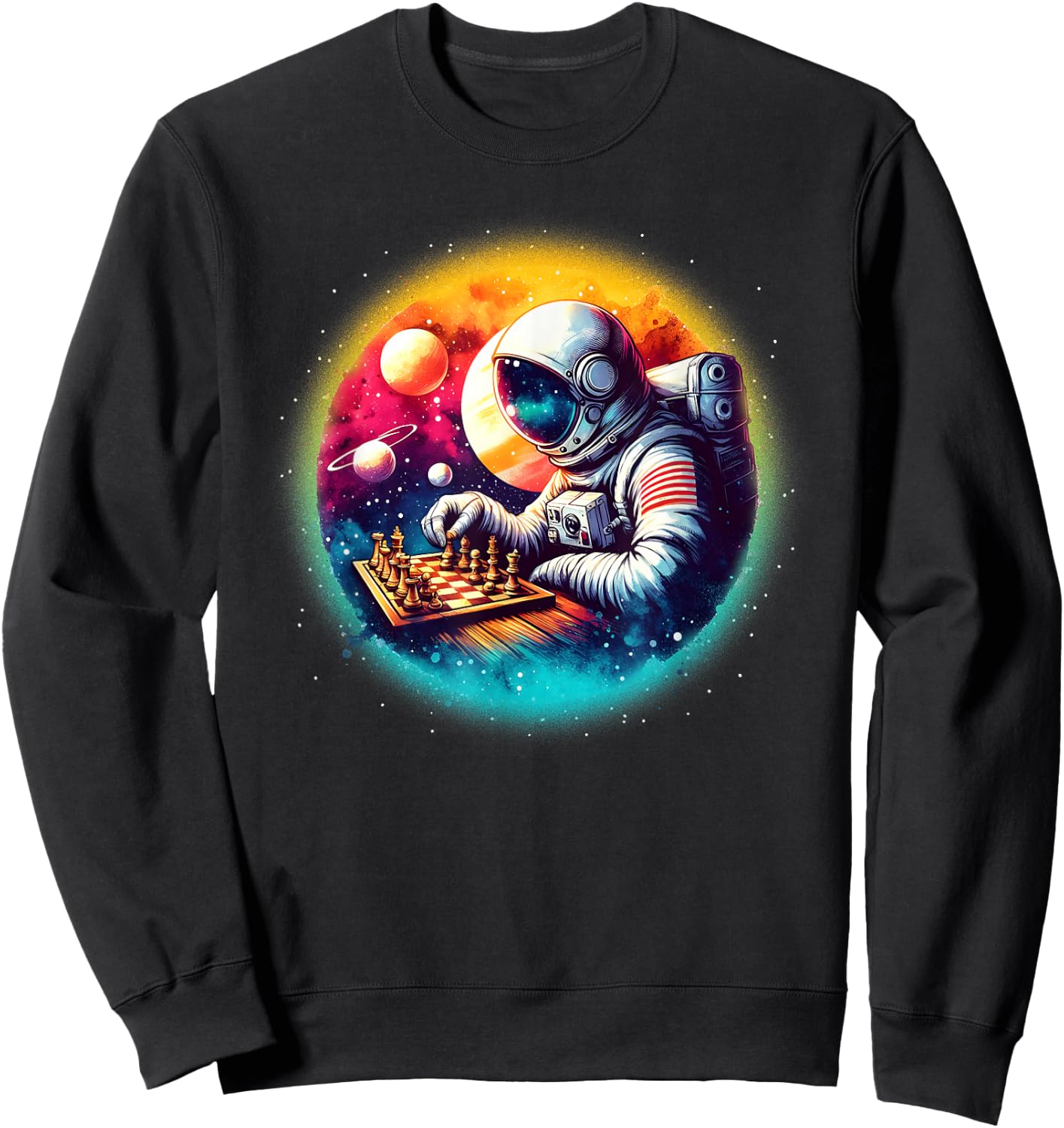 Astronaut Playing Chess in Space Boys Girls Kids Sweatshirt - Sweatshirt | Black