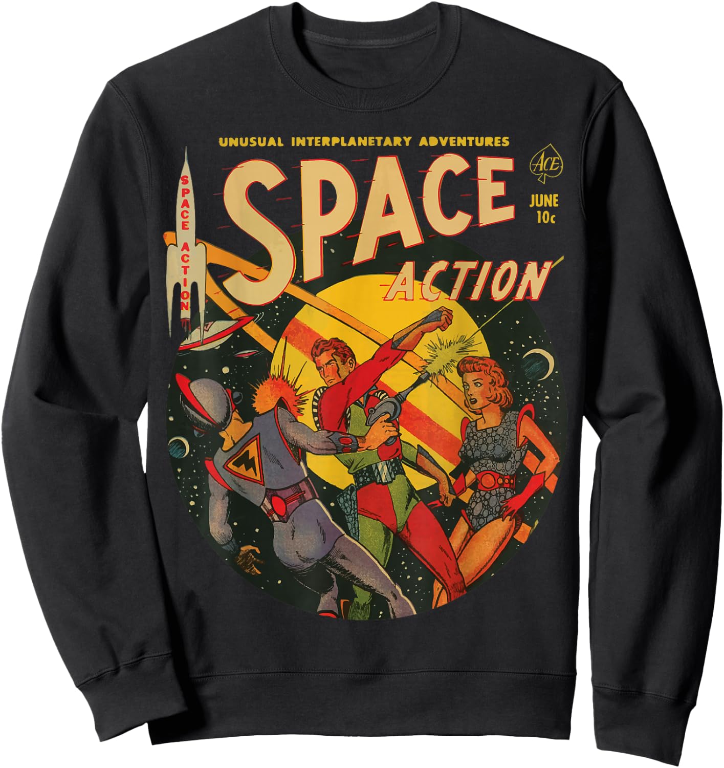 Space Action Comics, Vintage Sci-Fi Comic, 50's Comic, Retro Sweatshirt - Sweatshirt | Black