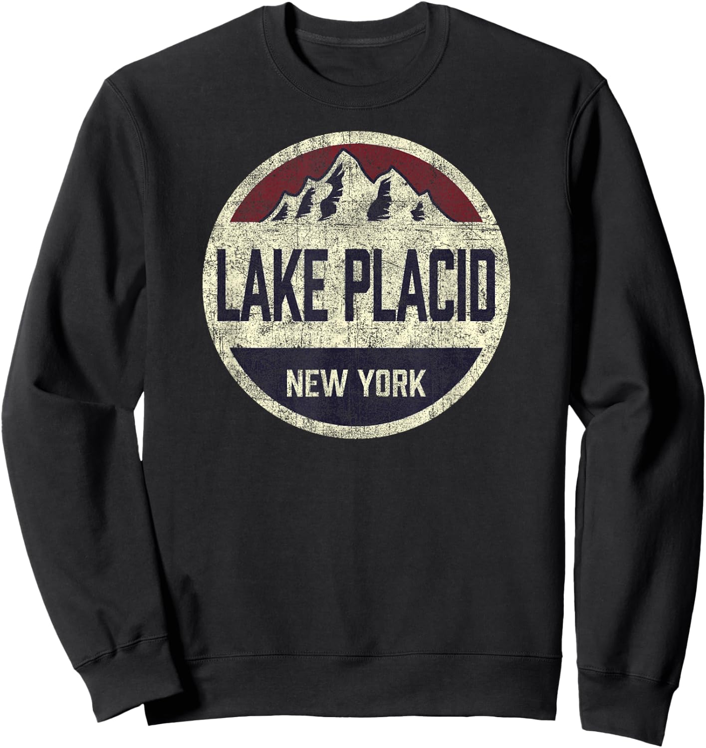 Vintage Retro Lake Placid New York Mountain Circle Ski Sweatshirt - Sweatshirt | Black