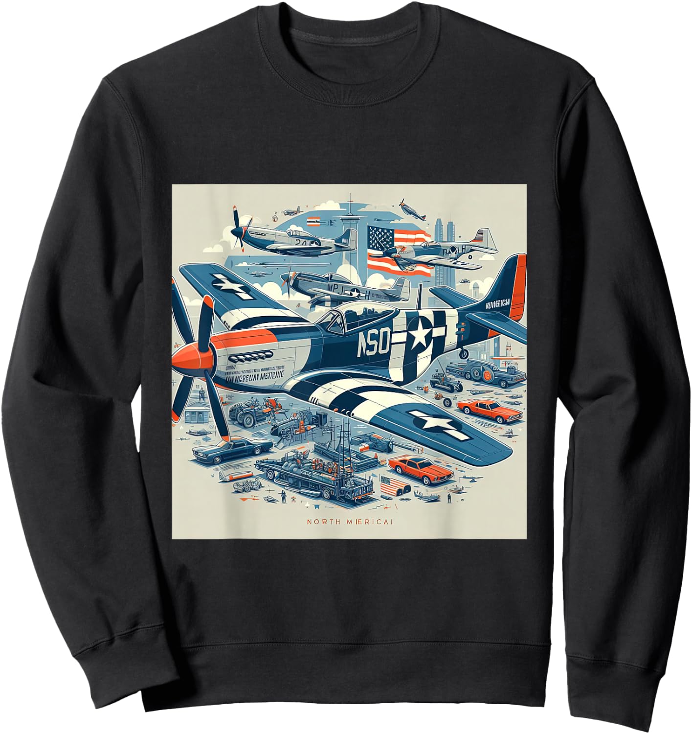 P51 Mustang WW2 Warplane US Airplane Infographics Sweatshirt - Sweatshirt | Black