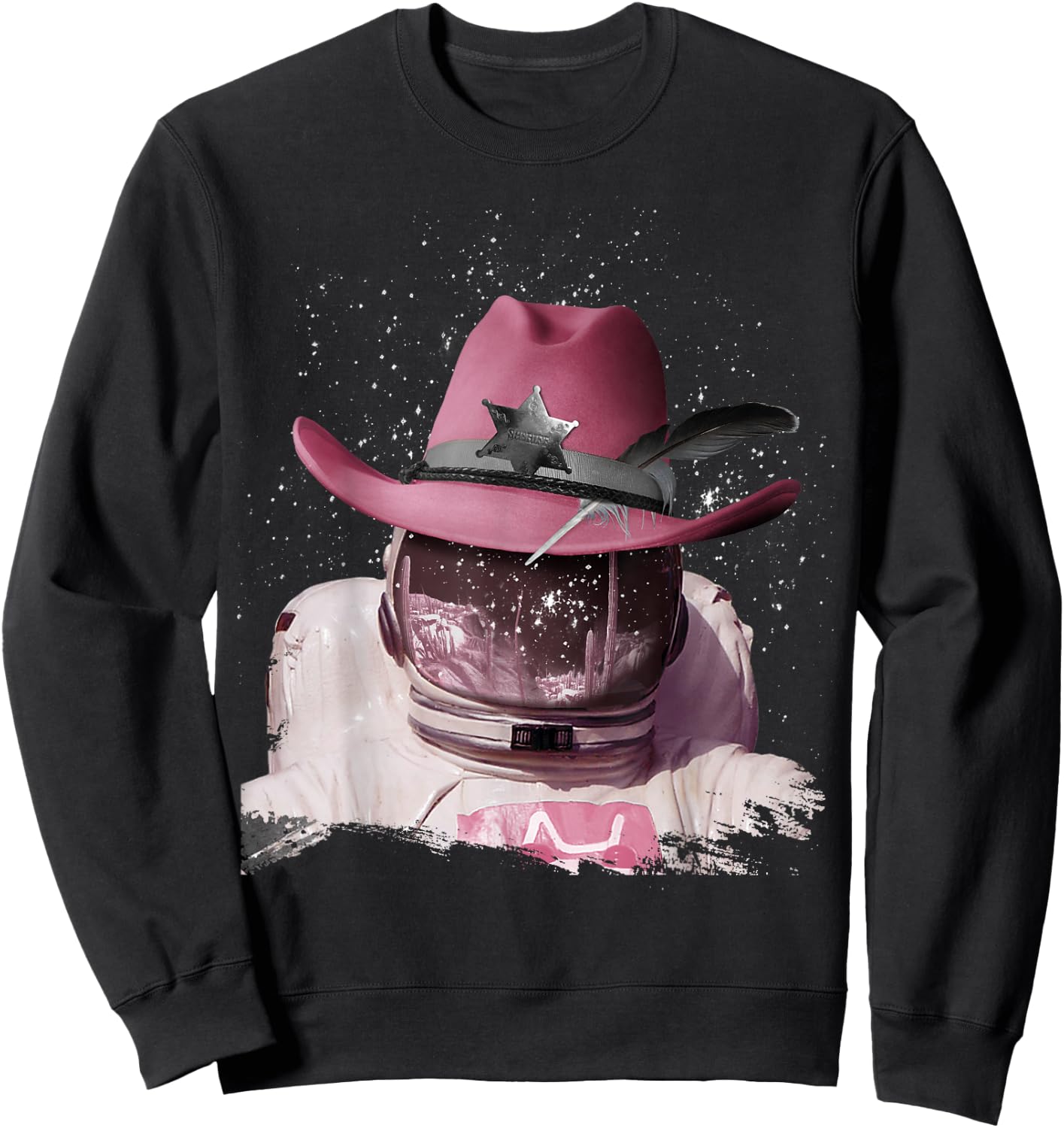 Astronaut Wearing Pink Cowboy Hat, Cowgirl in Space Sweatshirt - Sweatshirt | Black