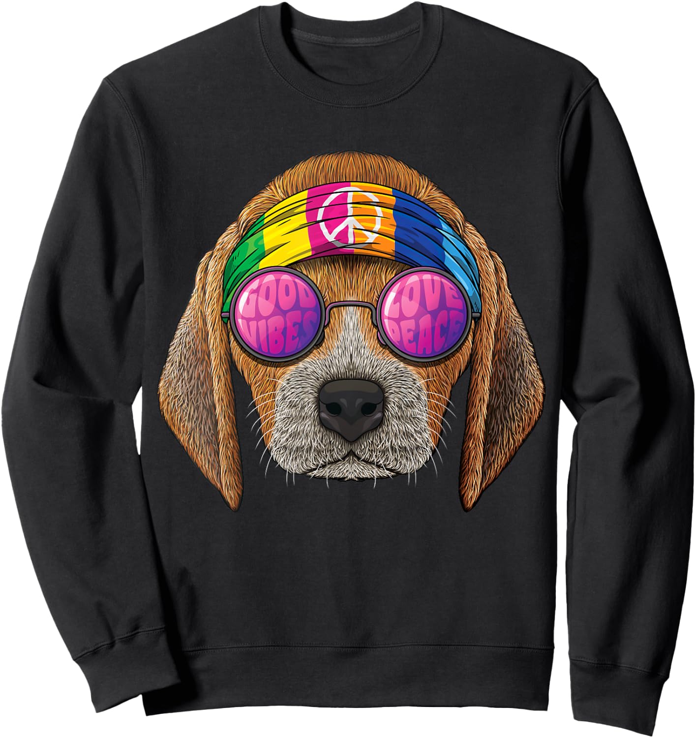 Hippie Beagle Love Peace Sign 70s Hippie Dog Women Girls Kids Sweatshirt - Sweatshirt | Black