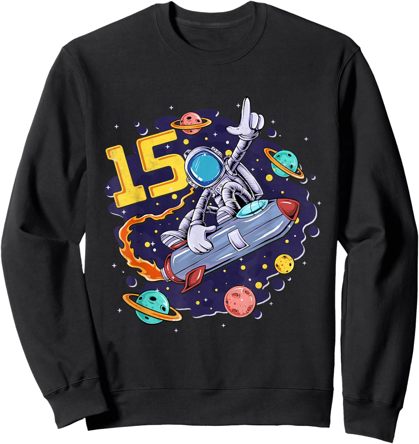 15 Years Old Space Shuttle Astronaut 15th Birthday Sweatshirt - Sweatshirt | Black