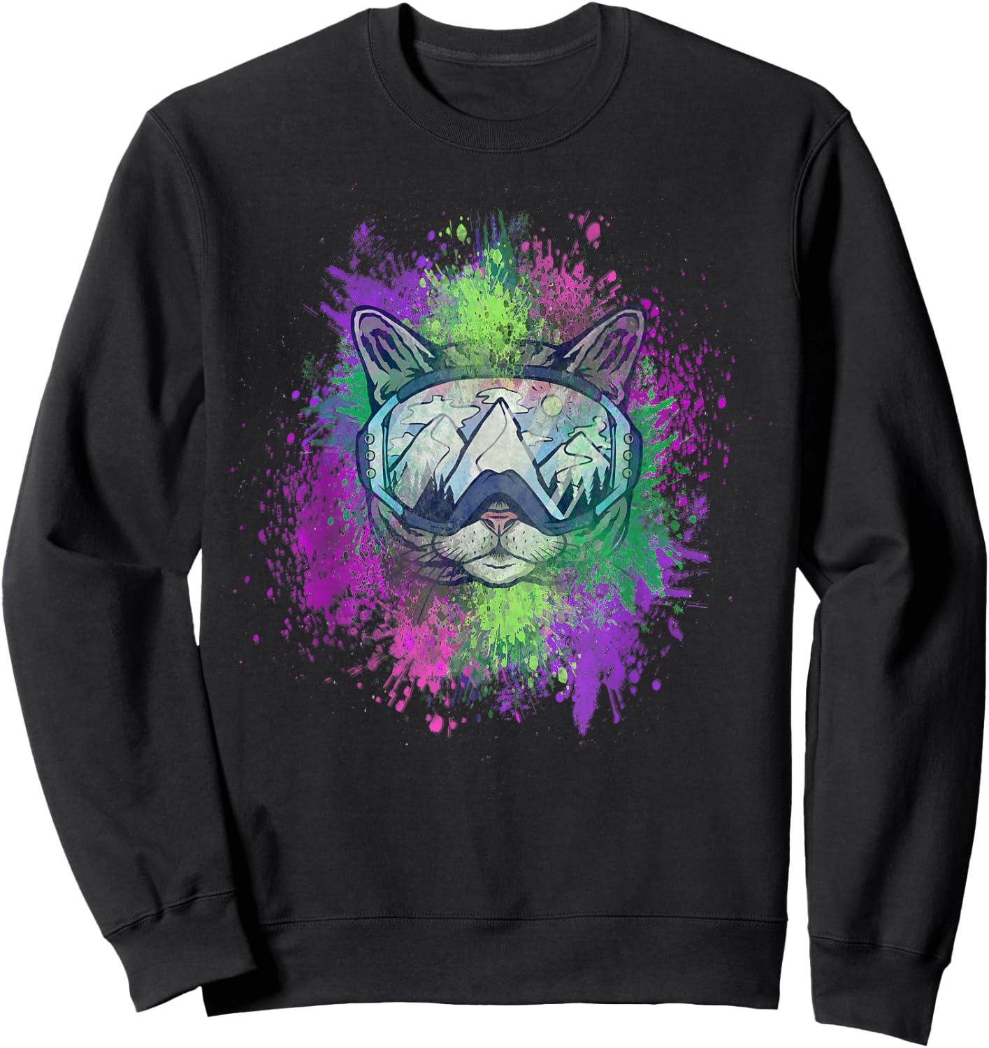 Ski Snowboard Cat Kitty Kitten Mountain Ape Snowman Goa Psy Sweatshirt - Sweatshirt | Black