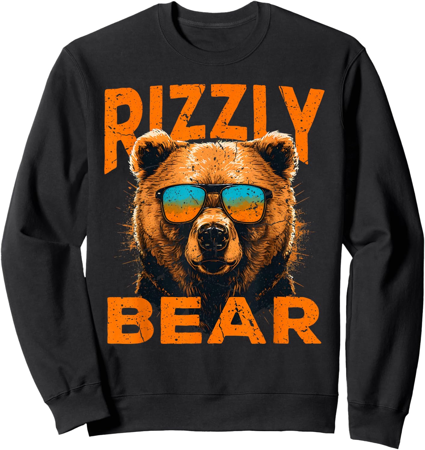 Rizzly Bear Cool Grizzly Bear Wearing Sunglasses Funny Meme Sweatshirt - Sweatshirt | Black