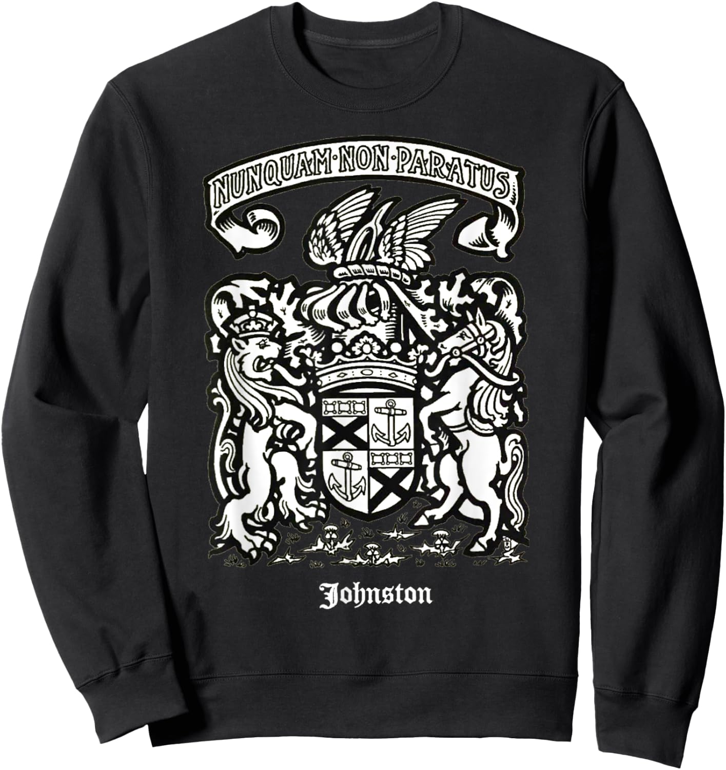 Johnston Vintage Surname Scottish Coat of Arms Sweatshirt - Sweatshirt | Black