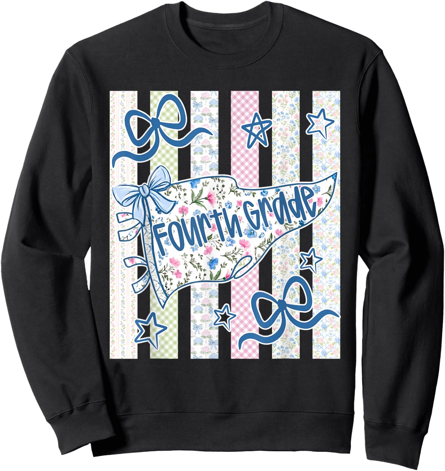 Striped Preppy Fourth Grade Back to School Teacher Girl Kids Sweatshirt - Sweatshirt | Black