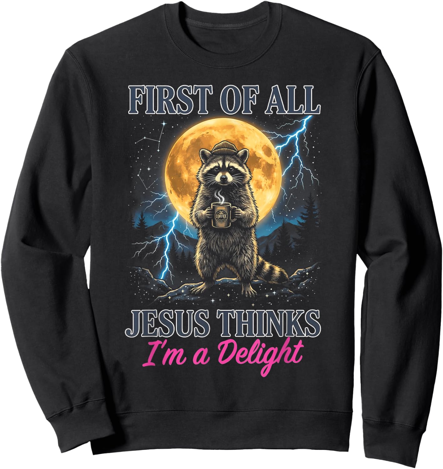 Retro First of All Jesus Thinks I'm A Delight Funny Y2K Meme Sweatshirt - Sweatshirt | Black