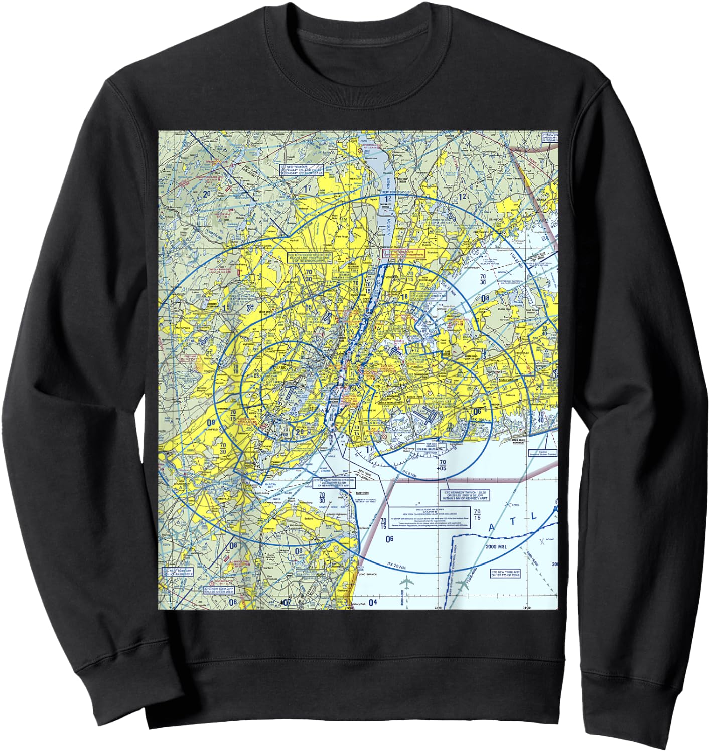 Aeronautical VFR Sectional Chart - New York Sweatshirt - Sweatshirt | Black