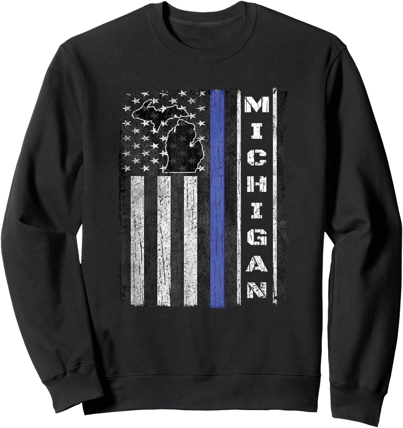 Michigan Police Week Thin Blue Line Shirt USA Flag Gifts Cop Sweatshirt - Sweatshirt | Black