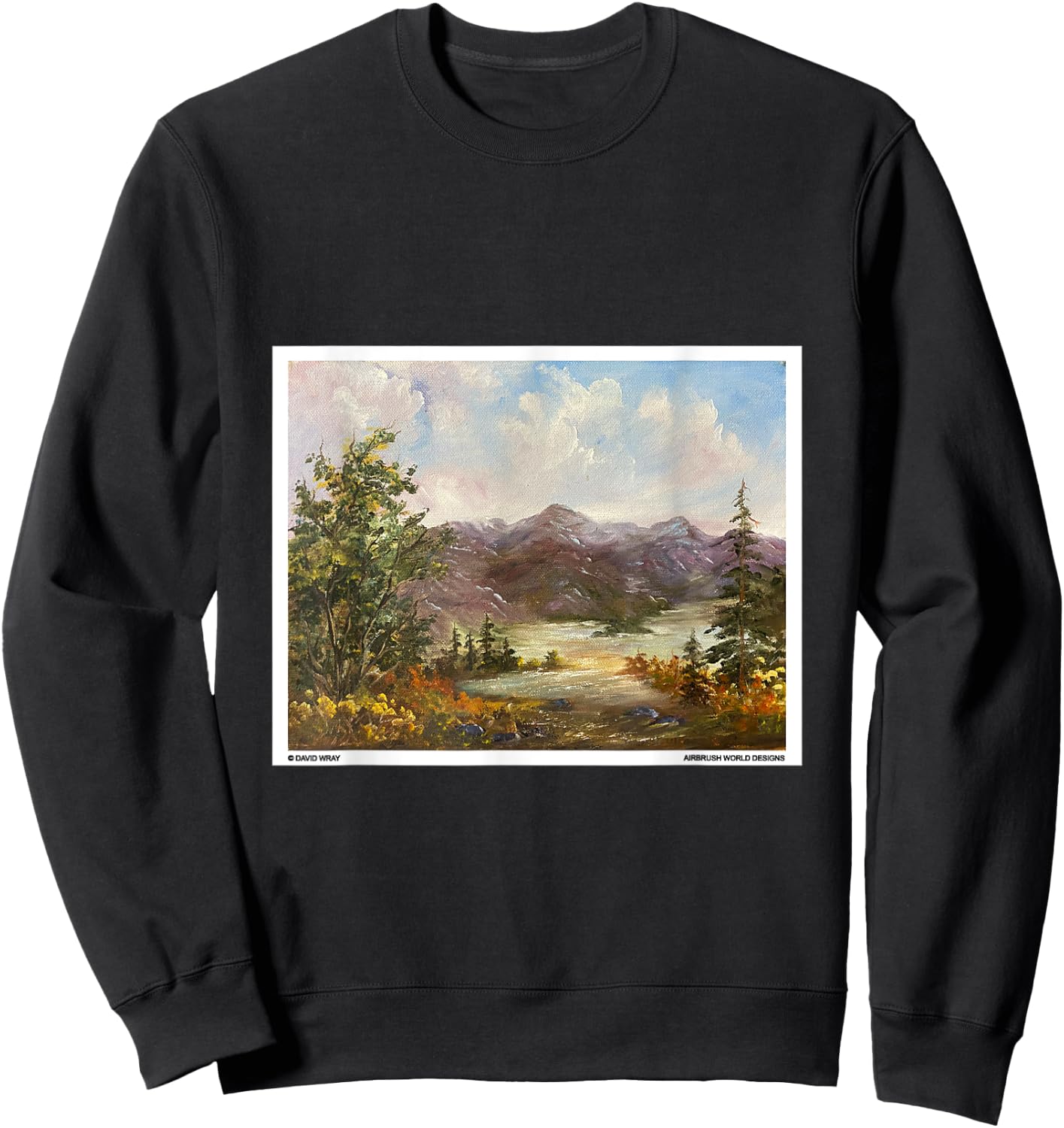 Mountains Through The Trees Nature Landscape Oil Painting Sweatshirt - Sweatshirt | Black