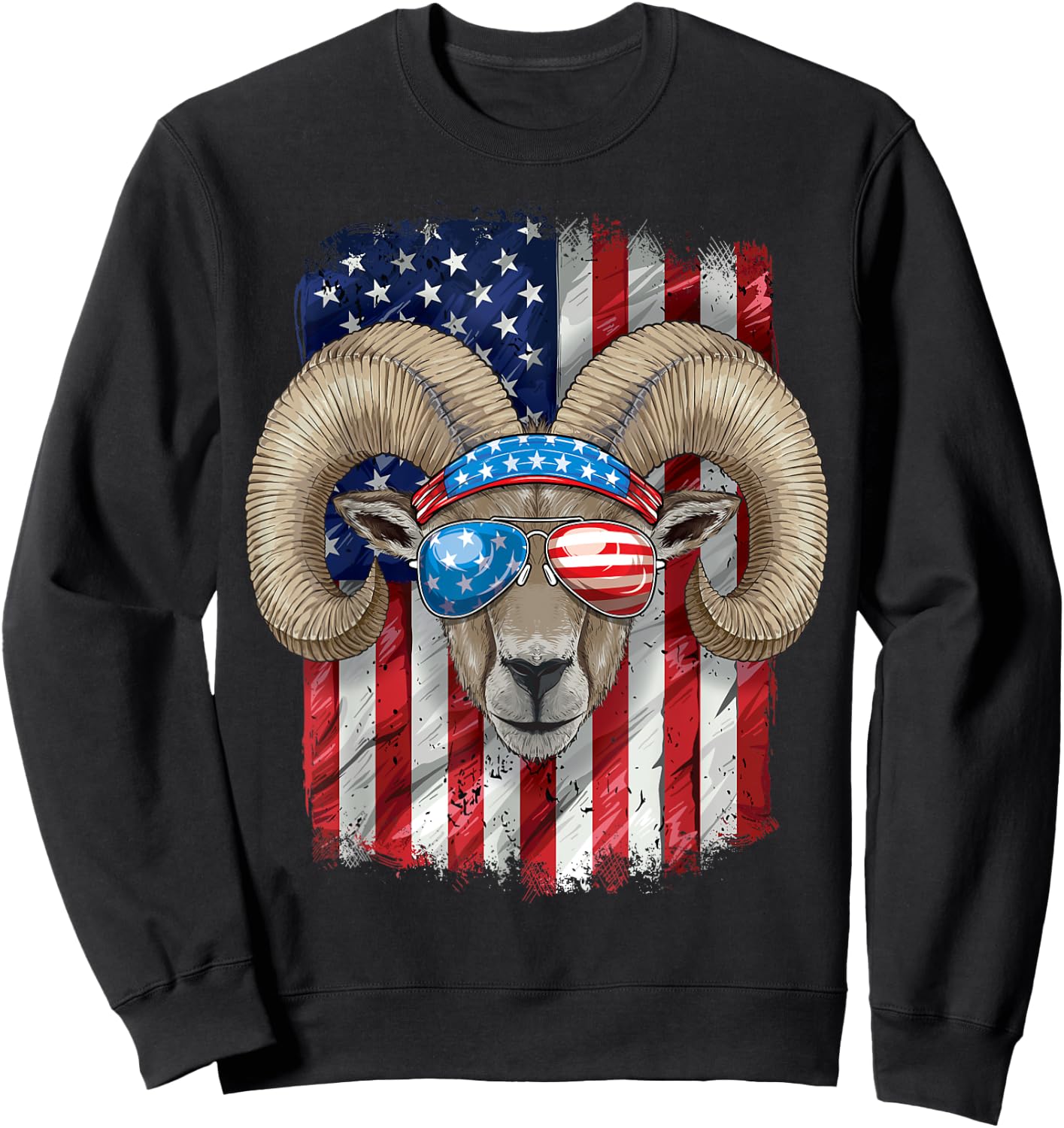4th of July Shirt Men Boys Women Farmers Ram USA Flag Sweatshirt - Sweatshirt | Black