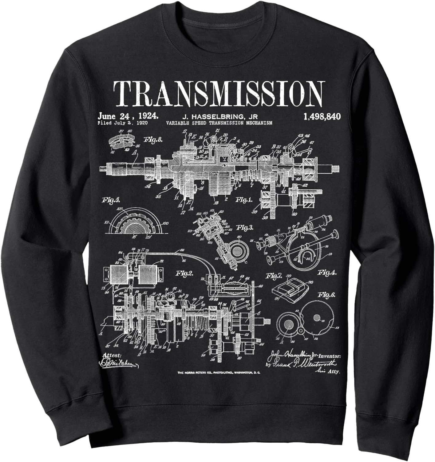 Car Motor Gear Vintage Patent Print Sweatshirt - Sweatshirt | Black
