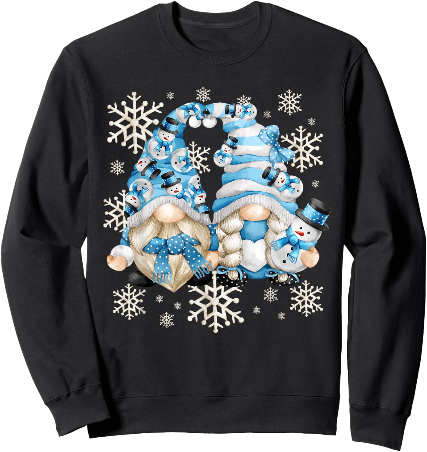 Funny Snowman Gnomies With Snowflake Decor Cute Winter Gnome Sweatshirt - Sweatshirt | Black