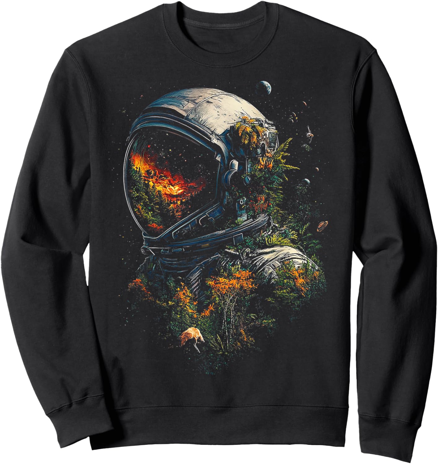 Astronaut Plants Nature Men Motif Illustration Art Astronaut Sweatshirt - Sweatshirt | Black