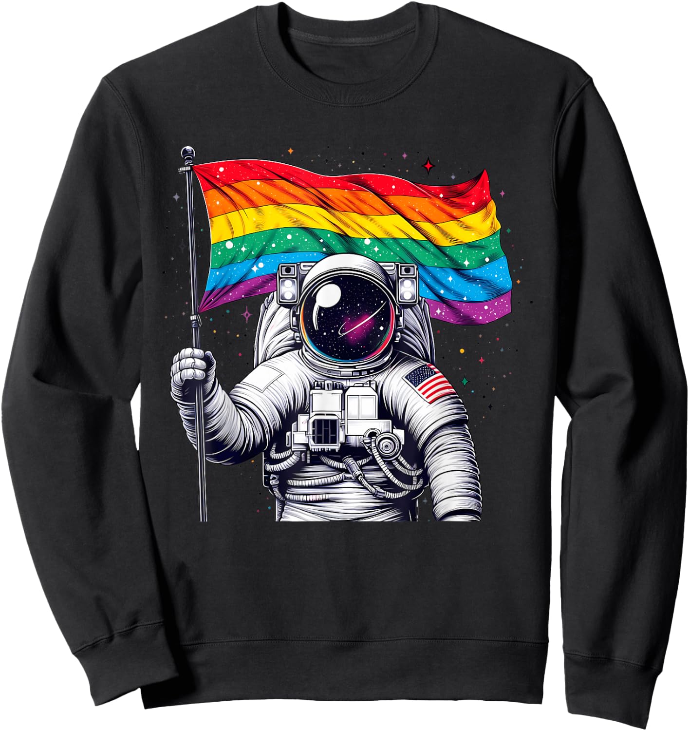 Funny Astronaut Rainbow Flag Space Lgbtq Gay Pride Ally Sweatshirt - Sweatshirt | Black
