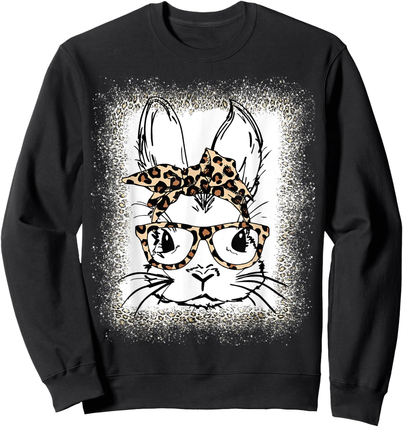 Cute Bunny Face Leopard Print Glasses Bandana Easter Women Sweatshirt - Sweatshirt | Black
