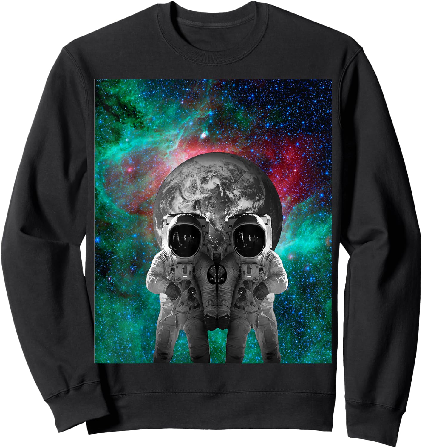 Astronauts in Space Skull Optical Illusion Sweatshirt - Sweatshirt | Black