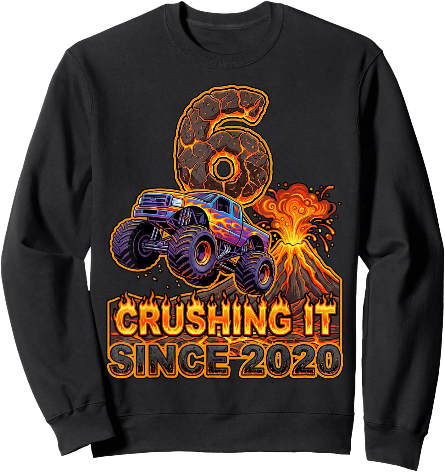 Birthday Monster Truck 6 Year Old Boys 6th Party Born 2020 Sweatshirt - Sweatshirt | Black