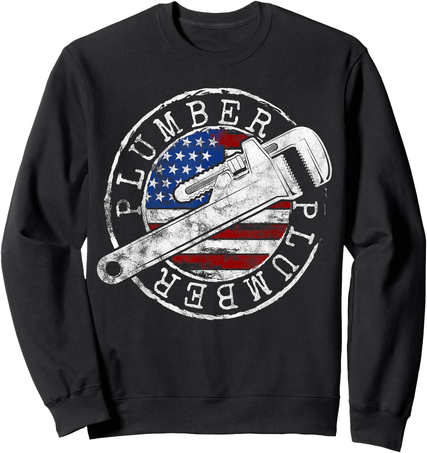 Plumber American Flag Plumbing Gift Usa Patriot Stamp Style Sweatshirt - Sweatshirt | Black