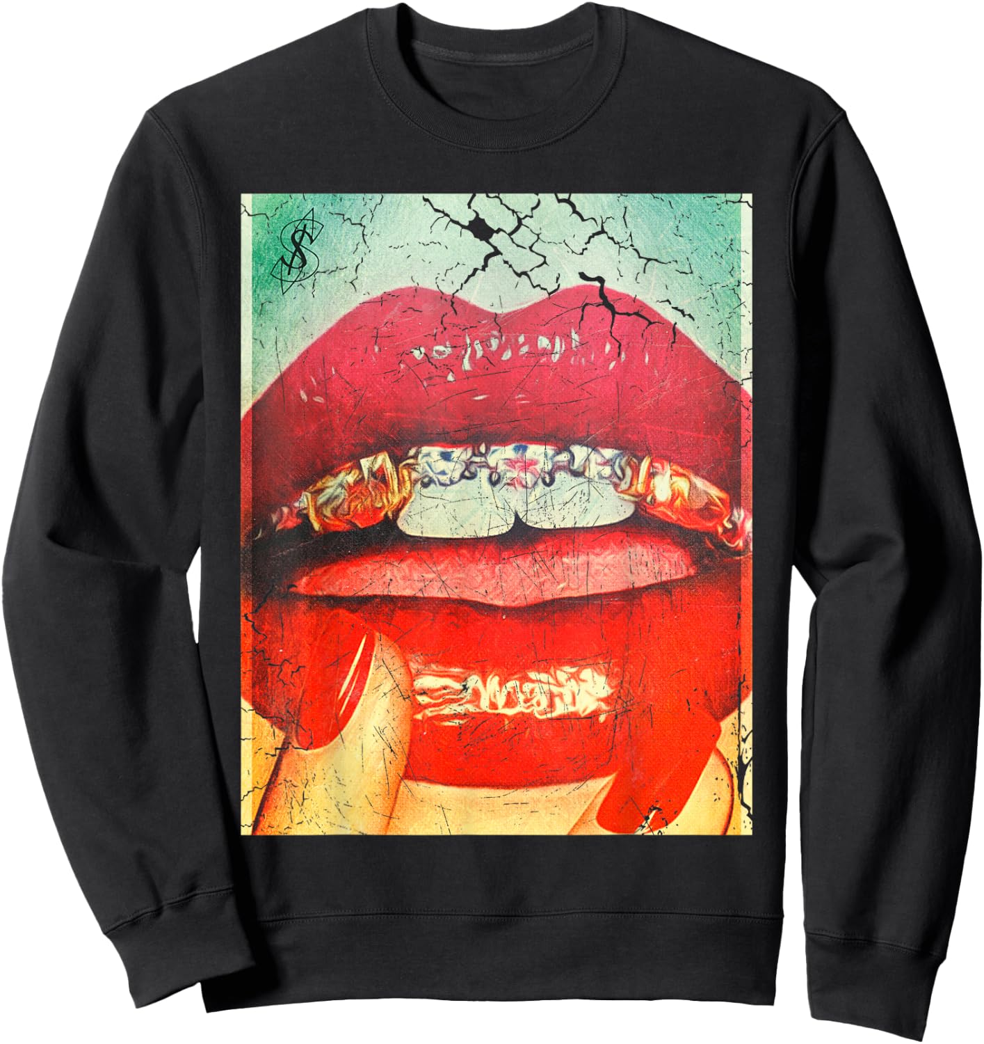 Diamonds in the Mouth Red Lips and Grills Sweatshirt - Sweatshirt | Black