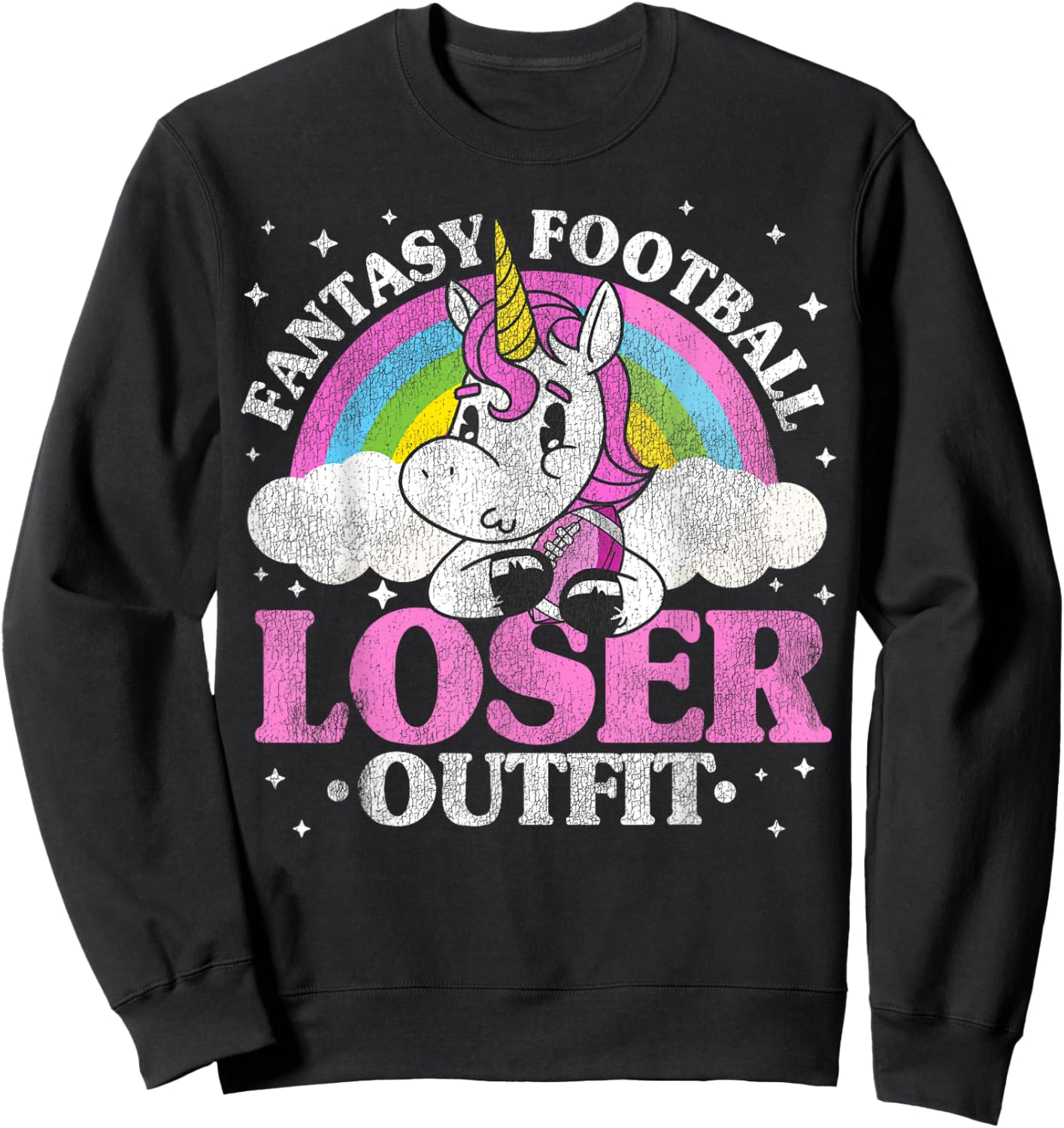 Fantasy Football Loser Outfit Retro Funny Unicorn Loser Gift Sweatshirt - Sweatshirt | Black