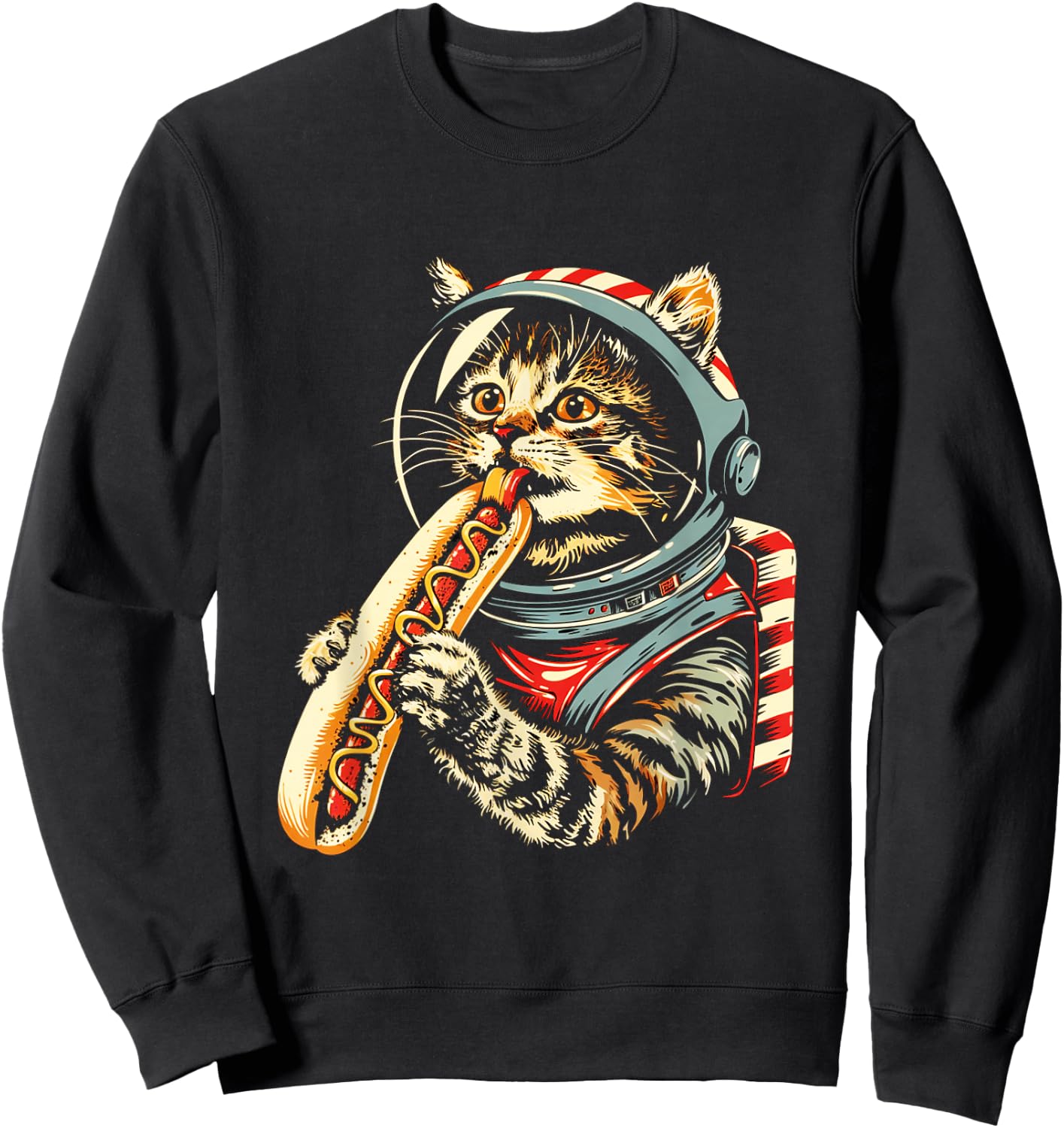 Space Astronaut Cat Eating Hotdog Funny Cat Sweatshirt - Sweatshirt | Black