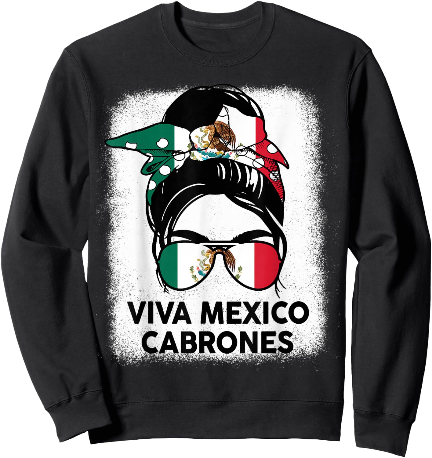Viva Mexico Cabrone Girl Women Mexican Flag Independence Day Sweatshirt - Sweatshirt | Black
