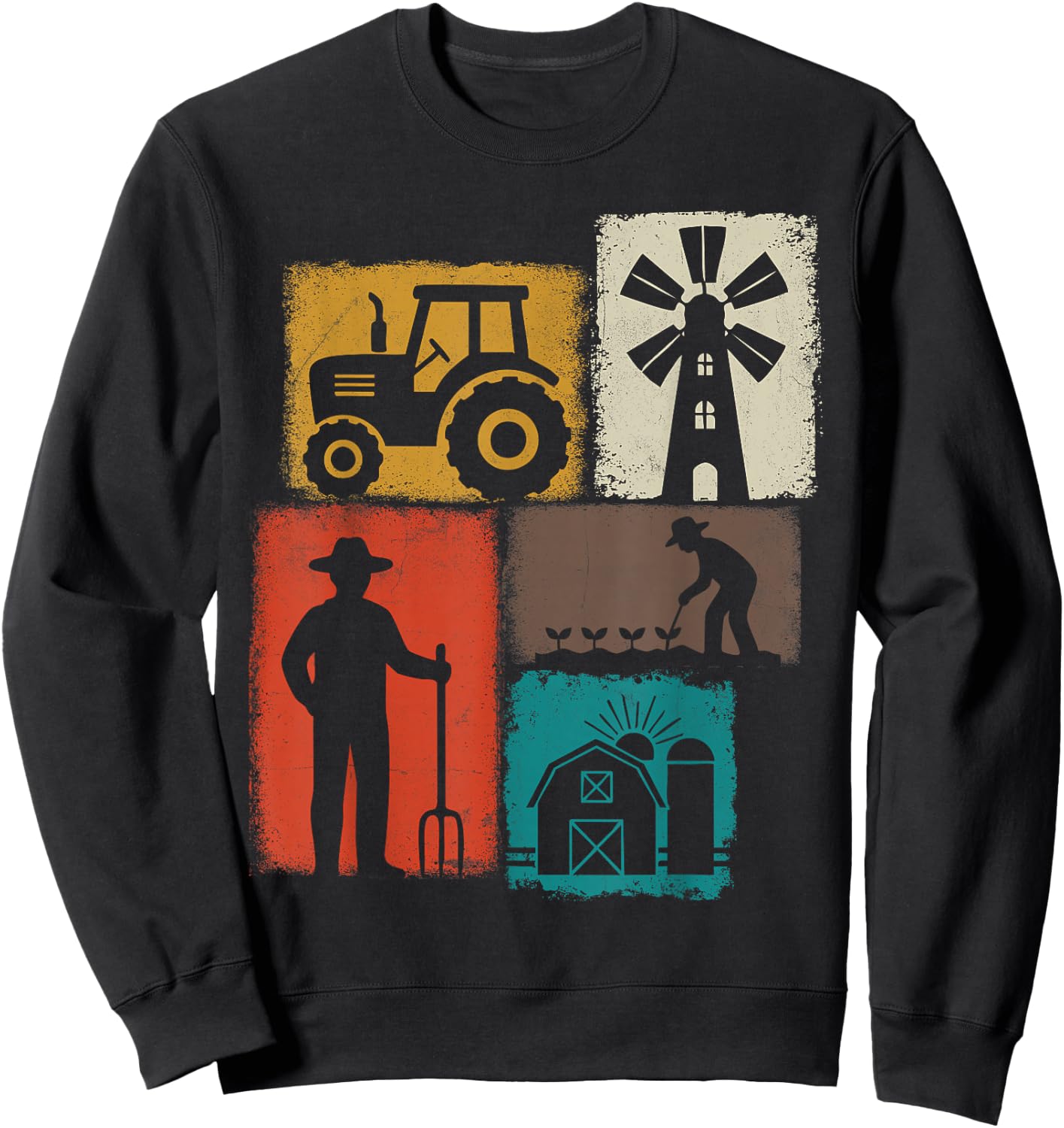 Farmer Vintage Collage Farming Men Rancher Cowboy Farm Owner Sweatshirt - Sweatshirt | Black
