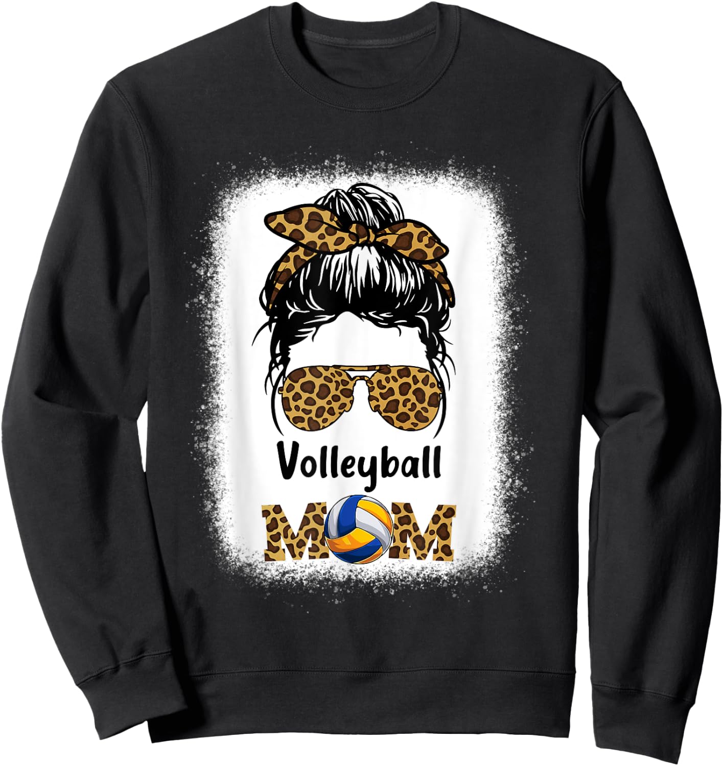 Volleyball Mom Mama Leopard Cheetah Print Bleached Women Fun Sweatshirt - Sweatshirt | Black