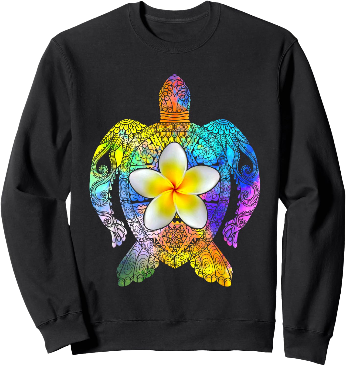 Sea Turtle Colorful Tribal Hawaiian Turtles Plumeria Flower Sweatshirt - Sweatshirt | Black