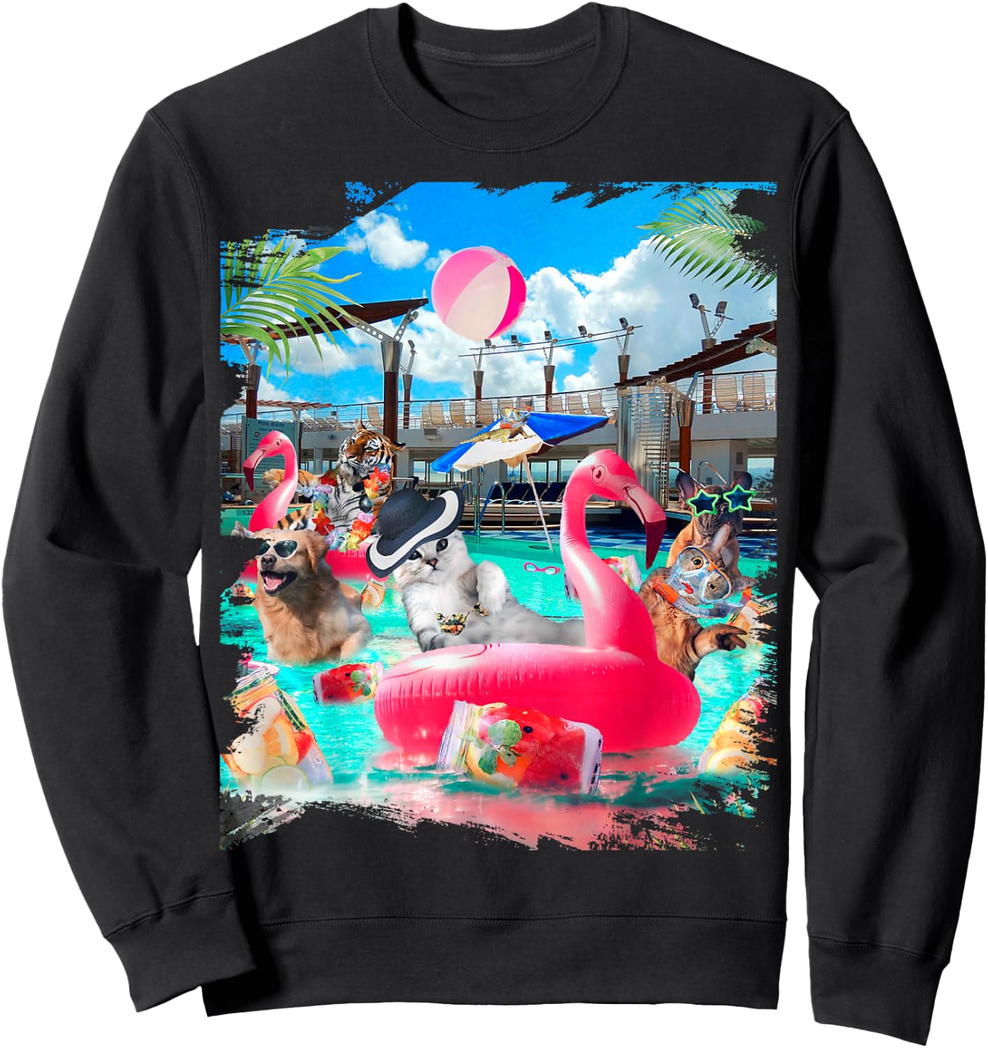 Cat Cats Tiger Dog Dogs Cruise Ship, Funny Cute Men Women Girls Kids Sweatshirt - Sweatshirt | Black
