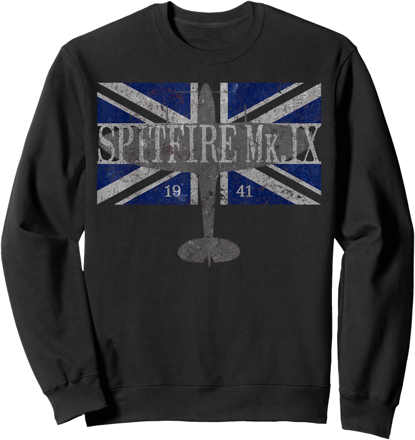 Spitfire Mk. IX WWII British Flag Vintage Airplane Sweatshirt - Sweatshirt | Black