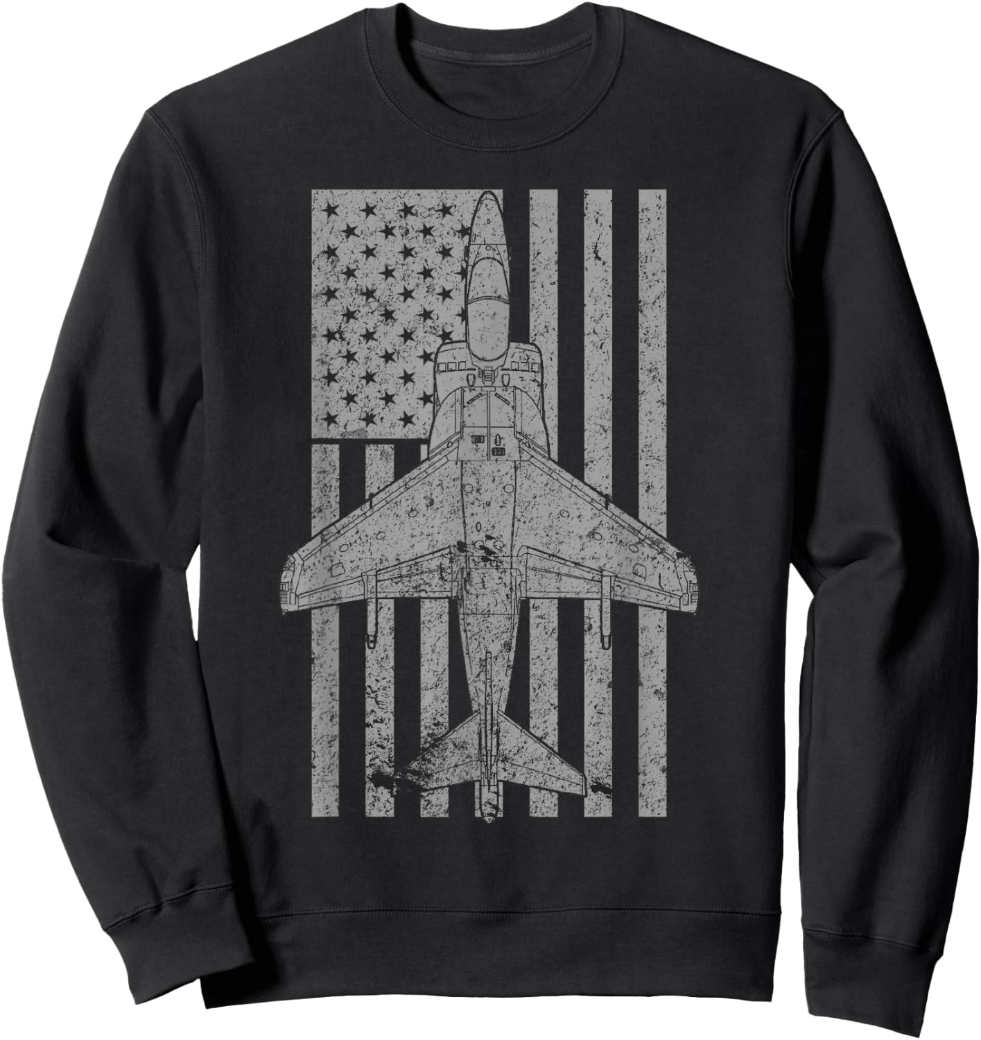 AV-8B Harrier II Airplane Vintage Flag Jet Pilot Sweatshirt - Sweatshirt | Black