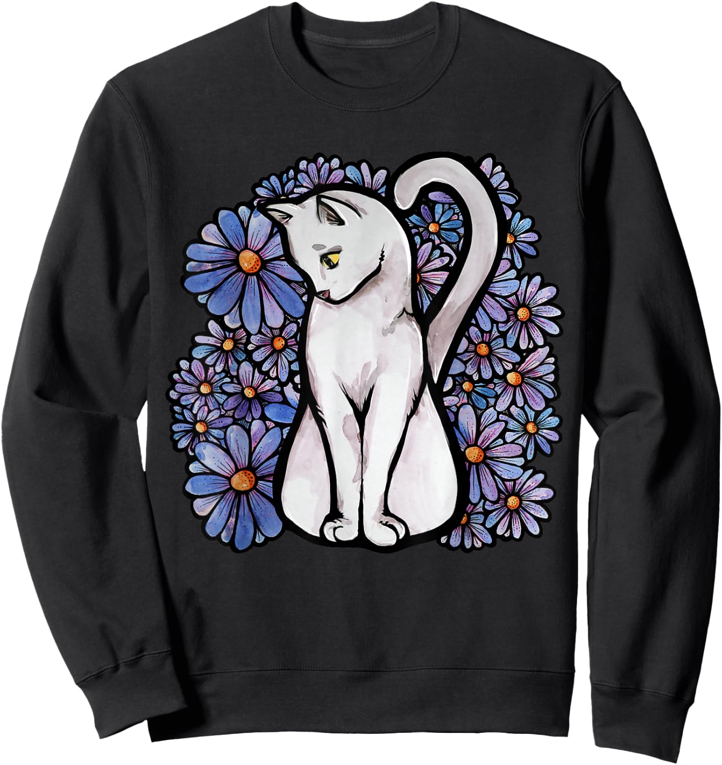 White Cats Kitty Cat Flower Garden Sweatshirt - Sweatshirt | Black