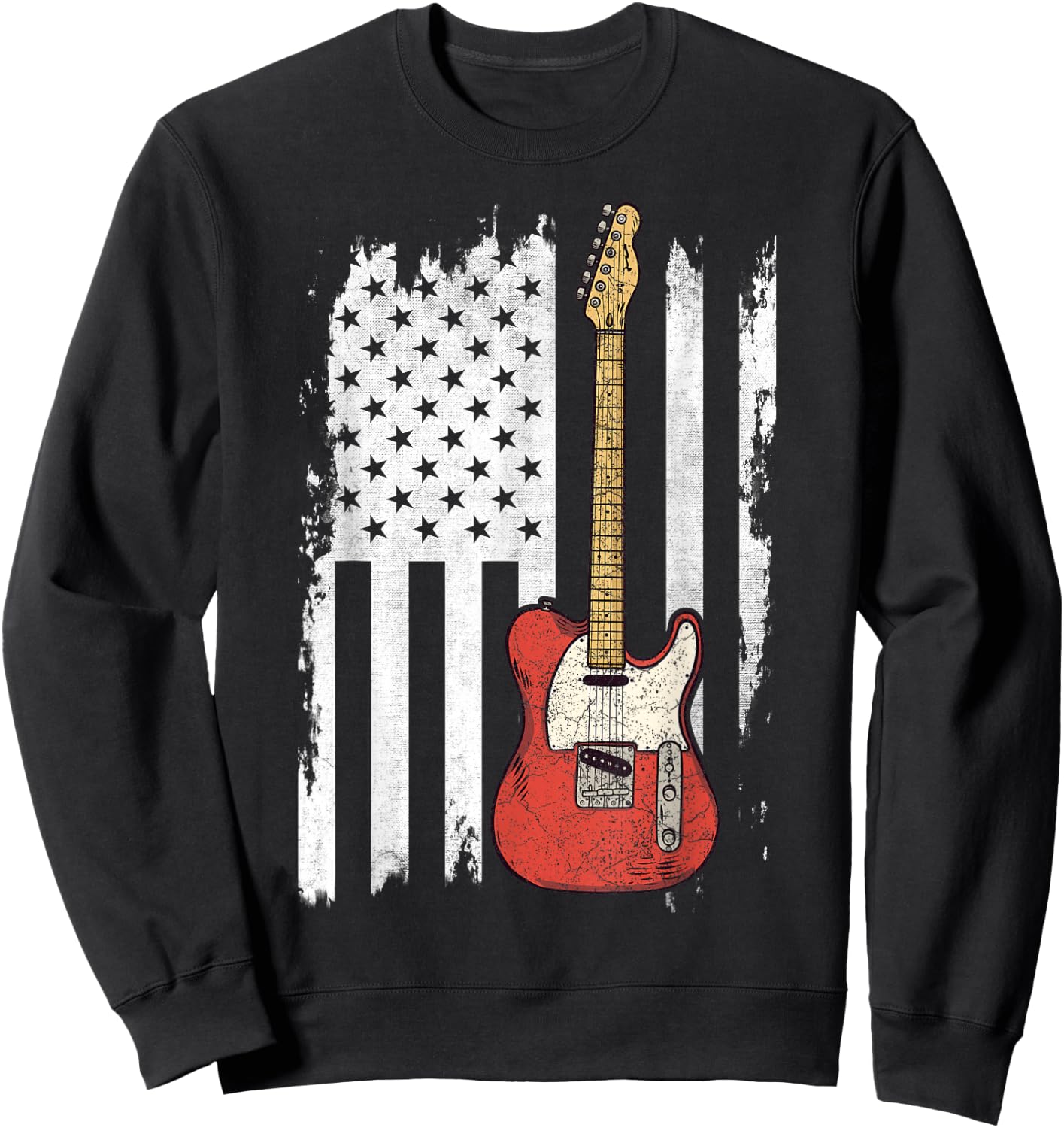 Lets Rock Rock n Roll Guitar Retro USA Flag Music Sweatshirt - Sweatshirt | Black