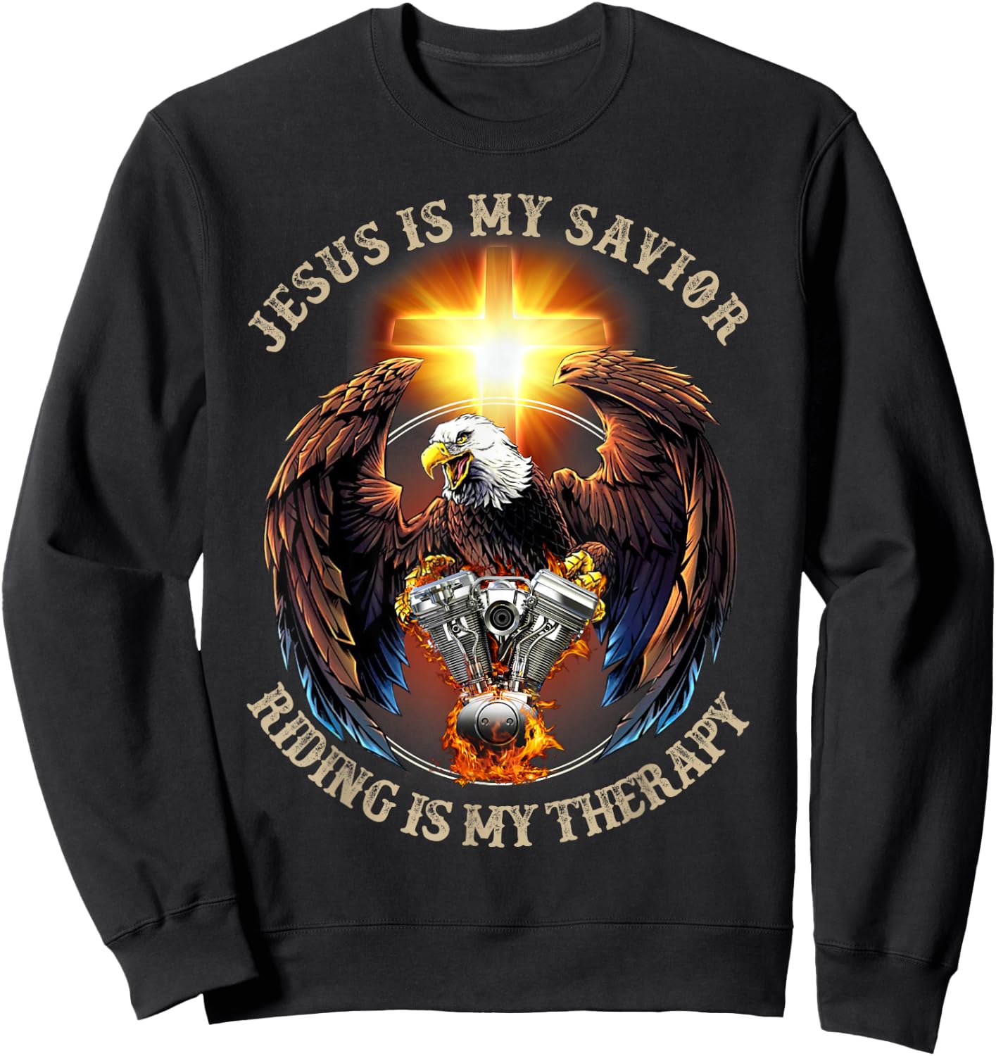 Jesus Is My Savior Riding Is My Therapy Jesus Motorcycle Sweatshirt - Sweatshirt | Black