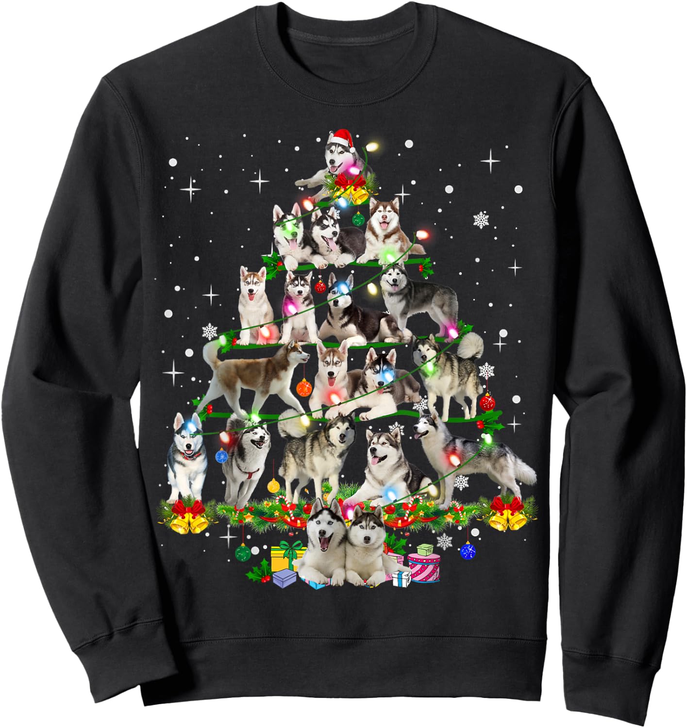 Funny Siberian Husky Christmas Tree Xmas Dog Dad Mom Sweatshirt - Sweatshirt | Black