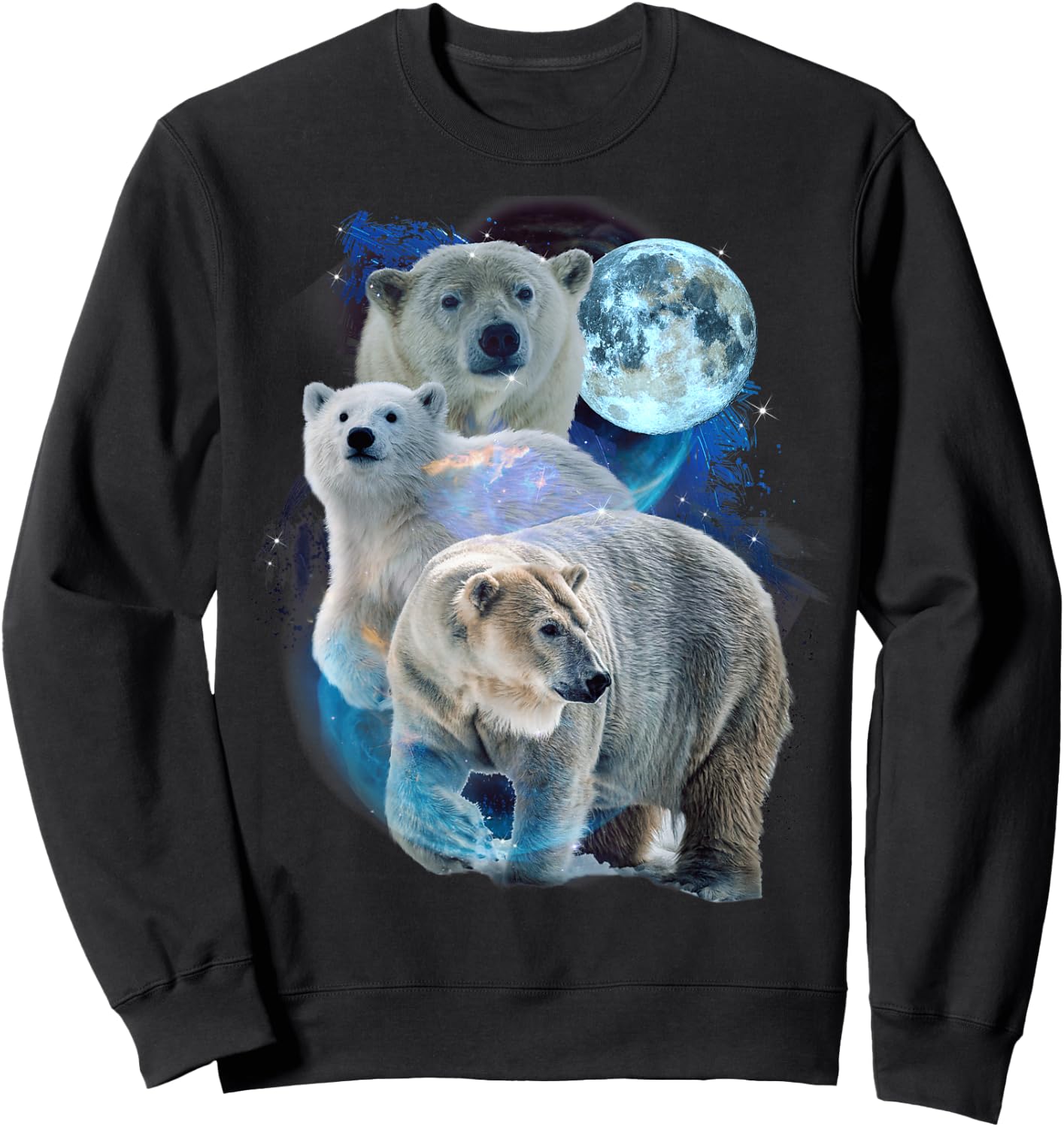 3 Moon Polar Bears Funny Fur Marine Mammals Bear Art Humor Sweatshirt - Sweatshirt | Black