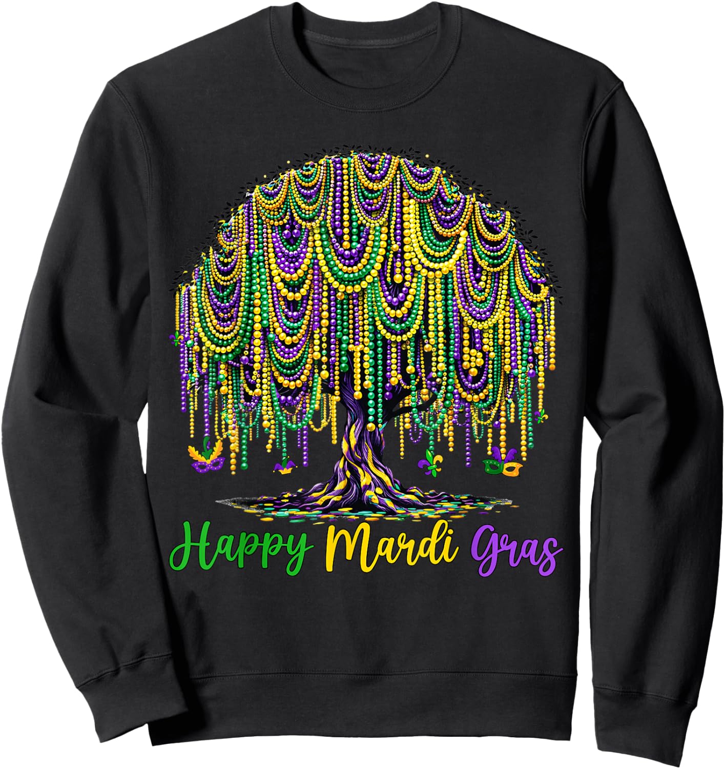 Mardi Gras Beads Tree Carnival New Orleans 2026 Men Women Sweatshirt - Sweatshirt | Black
