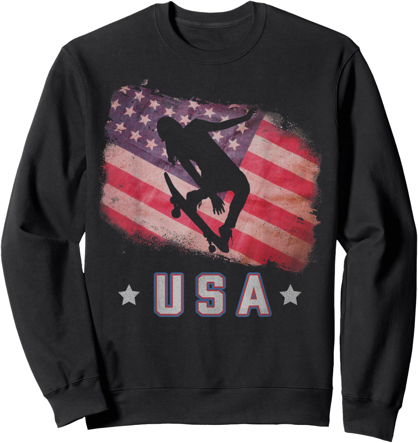USA American Flag Skateboarding Team Stars and Stripes US Sweatshirt - Sweatshirt | Black