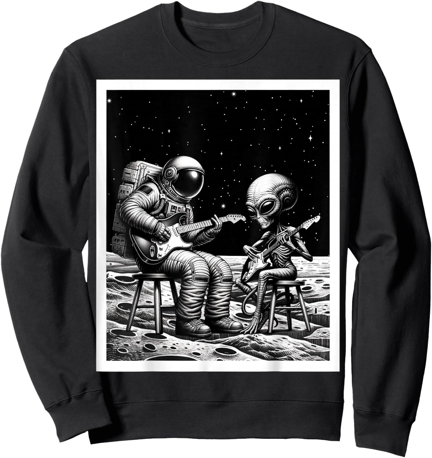 Funny Astronaut and alien playing electric guitar In Space Sweatshirt - Sweatshirt | Black