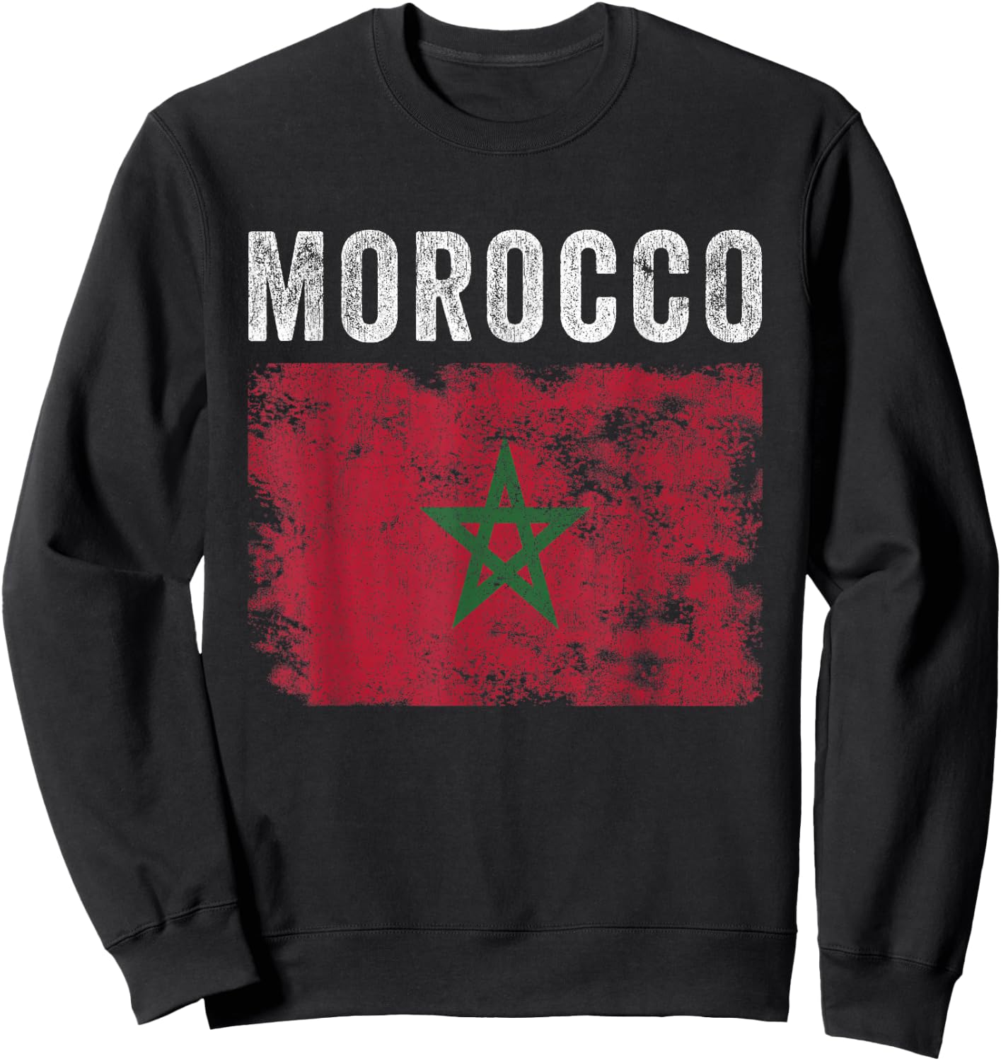 Morocco Flag Distressed - Men Women Kids - Moroccan Flag Sweatshirt - Sweatshirt | Black