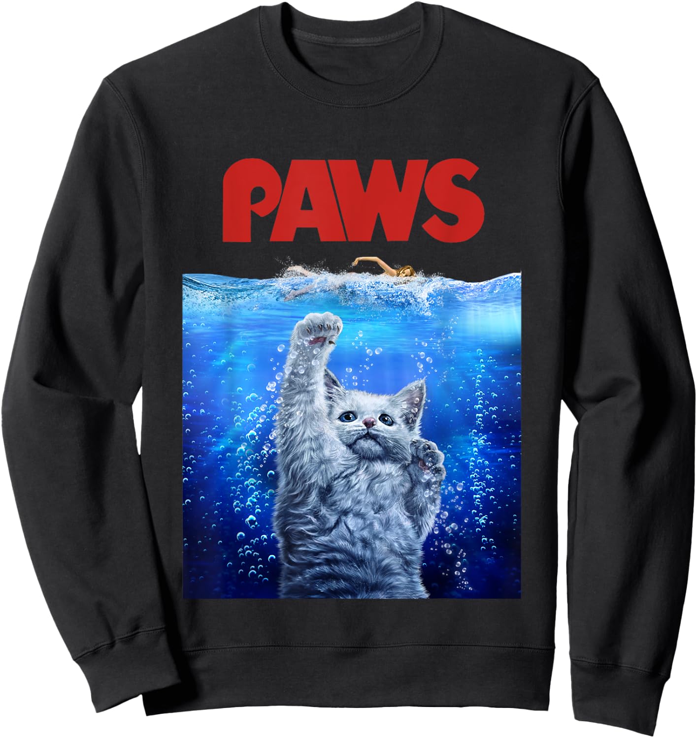 Terrifying Monster White Cat Attack Swimmer Men Women Girls Kids Sweatshirt - Sweatshirt | Black