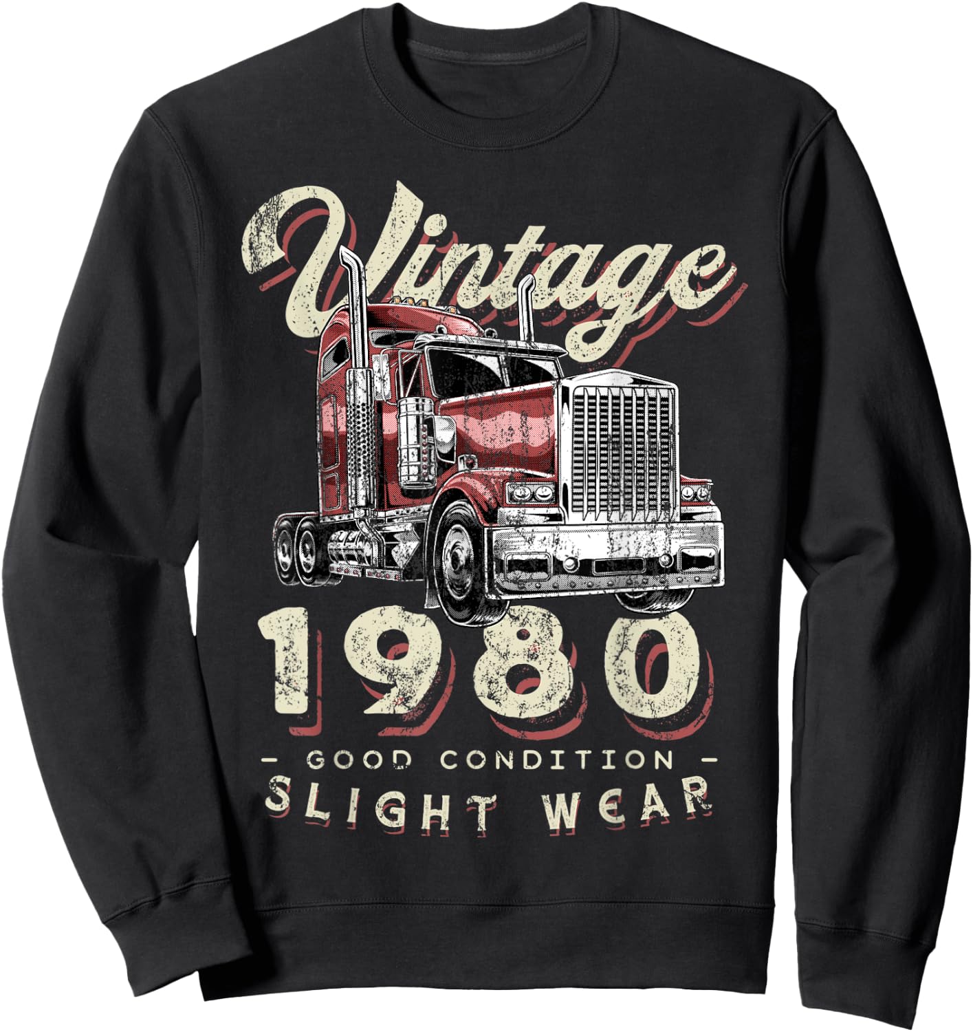 Vintage 1980 Trucker Big Rig Truck Driver 42nd Birthday Sweatshirt - Sweatshirt | Black